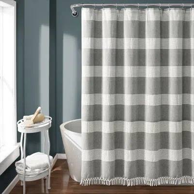 Lush Decor Tucker Stripe Cotton Striped Single Shower Curtain In Gray