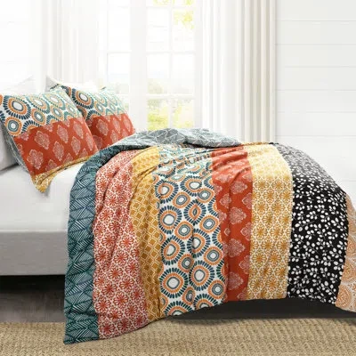 Lush Decor Turquoise/orange/yellow Reversible 3 Piece Duvet Cover Set In Yellow;orange;turquoise