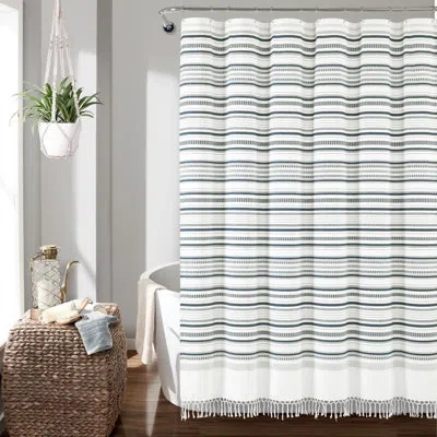 Lush Decor Urban Woven Striped Single Shower Curtain In Navy