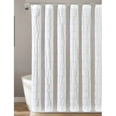 Lush Decor Waffle Stripe Woven Cotton Shower Curtain In White