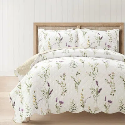 Lush Decor Watercolor Wildflower Scallop Edged Floral Quilt  Neutral/multi 3pc Set In White;beige