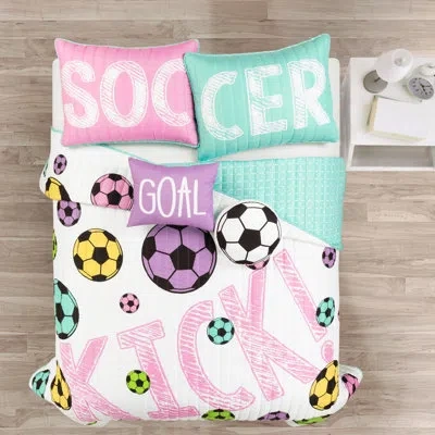 Lush Decor White/pink/green Microfiber Reversible 4 Piece Quilt Set In White,pink,green