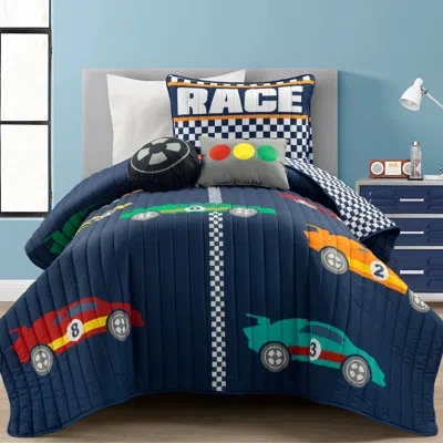 Lush Decor Xenia Navy Microfiber Reversible 4 Piece Quilt Set