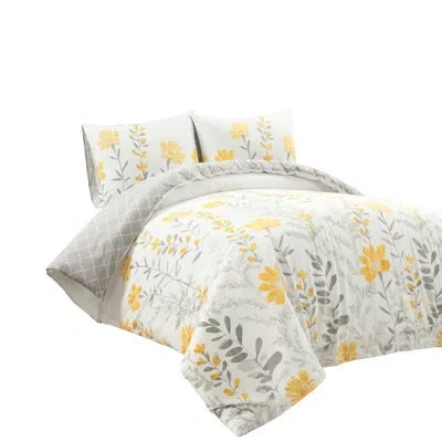 Lush Decor Yellow/gray Standard Cotton Reversible 3 Piece Duvet Cover Set In Yellow,gray