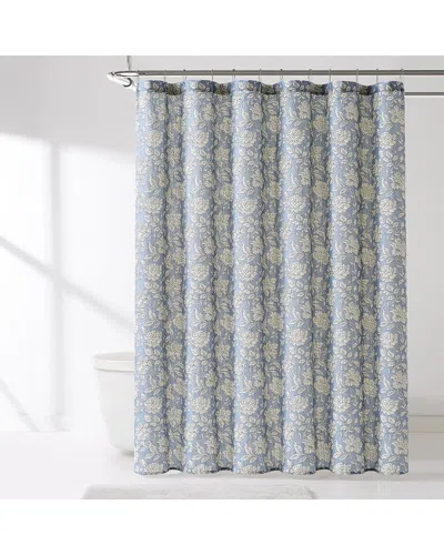 Lush Decor Lush Décor Zara Floral Block Linen Textured Shower Curtain In Blue