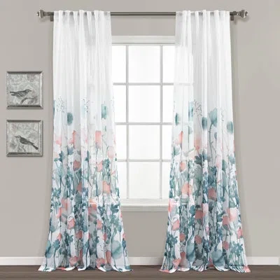 Lush Decor Zuri Floral Sheer Rod Pocket Curtain Panels
