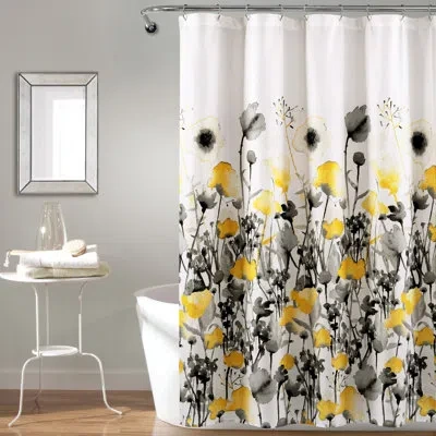 Lush Decor Zuri Floral Single Shower Curtain In Yellow,gray