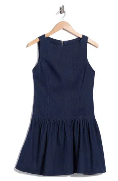 Lush Denim Drop Waist Minidress In Dark Denim