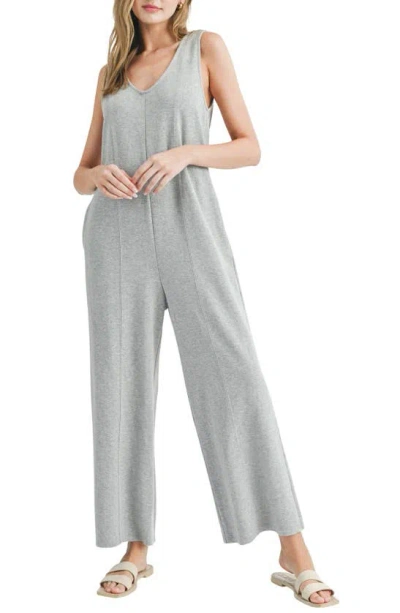 Lush Double V Cotton Jumpsuit In Heather Grey