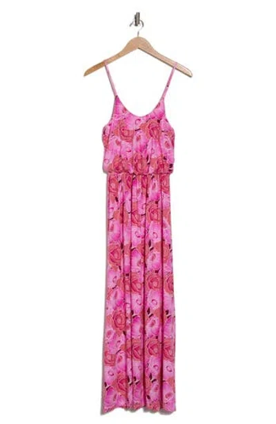 Lush Draped Floral Maxi Dress In Pink Magenta