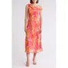 Lush Draped One-shoulder Midi Dress In Pink