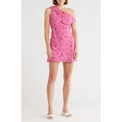 Lush Draped Shoulder Minidress In Pink