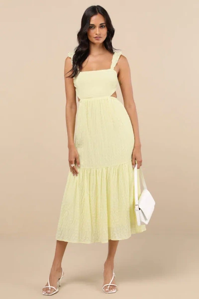Lush Dreamiest Darling Yellow Smocked Tie-back Tiered Midi Dress