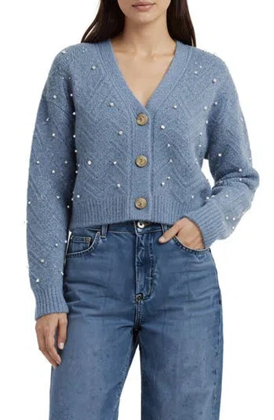 Lush Embellished Cardigan Sweater In Blue