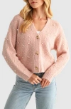 Lush Embellished Cardigan Sweater In Pink