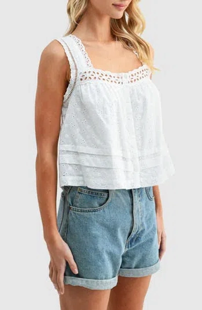 Lush Embroidered Eyelet Button Front Top In White