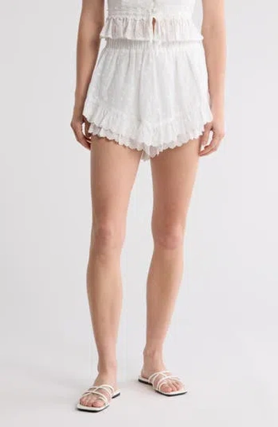 Lush Embroidered Eyelet Lace Ruffle Shorts In White
