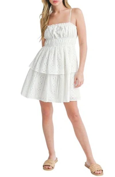 Lush Embroidered Eyelet Tiered Minidress In White