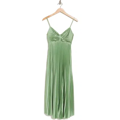 Lush Empire Waist Pleated Midi Dress In Quiet Green