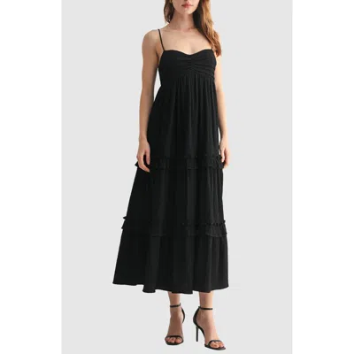 Lush Empire Waist Ruffled Maxi Slipdress In Black