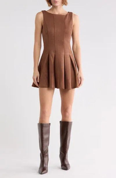 Lush Faux Suede A-line Minidress In Brown