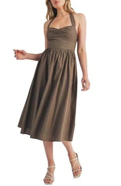 Lush Fit & Flare Halter Dress In Mushroom
