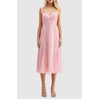 Lush Fit And Flare Midi Dress In Pink