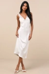 Lush Flirtatious Always Ivory Satin Lace Midi Slip Dress In Ivory