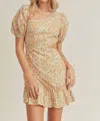 Lush Floral Asymmetric Cut Out Mini Dress In Yellow In Beige
