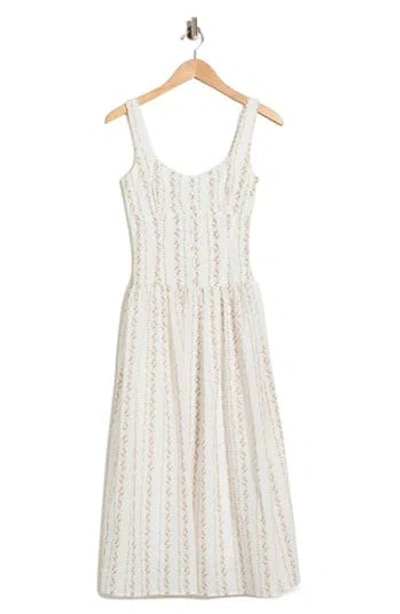 Lush Floral Button Detail Fit & Flare Midi Sundress In White