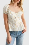 Lush Floral Button Front Peplum Top In Multi