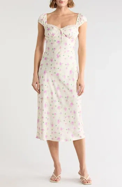Lush Floral Cap Sleeve Satin Midi Dress