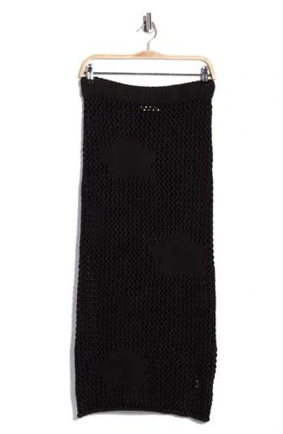 Lush Floral Crochet Midi Skirt In Black