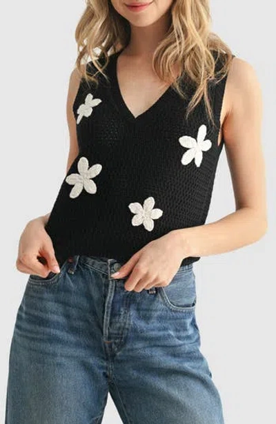 Lush Floral Crochet Tank In Black