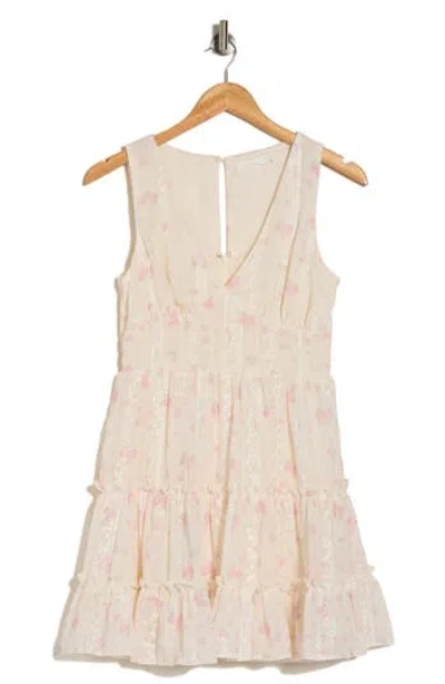 Lush Floral Embroidered Tiered Dress In Ivory Pink