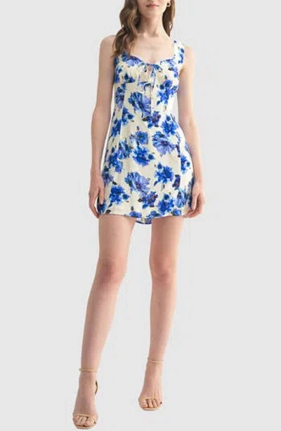 Lush Floral Front Tie Sleeveless Minidress In Blue