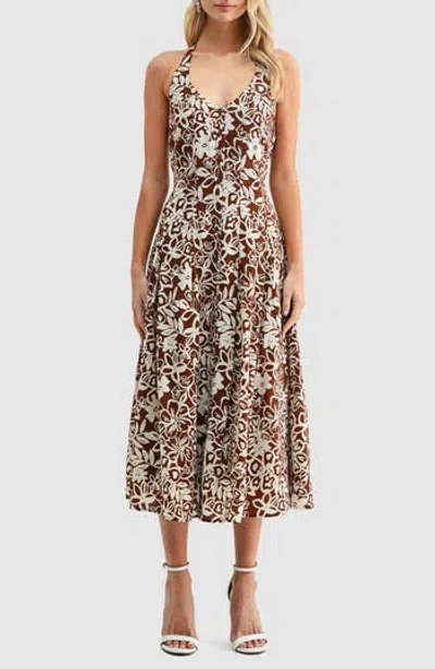 Lush Floral Halter Neck Button Front Midi Dress In Multi