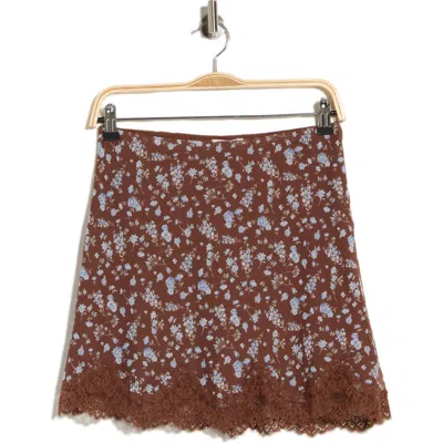 Lush Floral Lace Hem Miniskirt In Brown Blue Floral