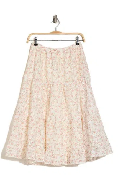 Lush Floral Lace Midi Skirt In Cream Mauve