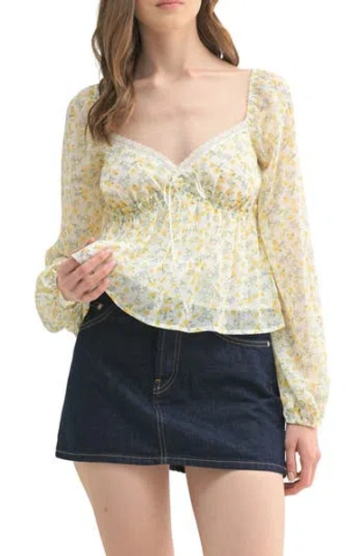 Lush Floral Lace Sweetheart Neck Top In Yellow Floral