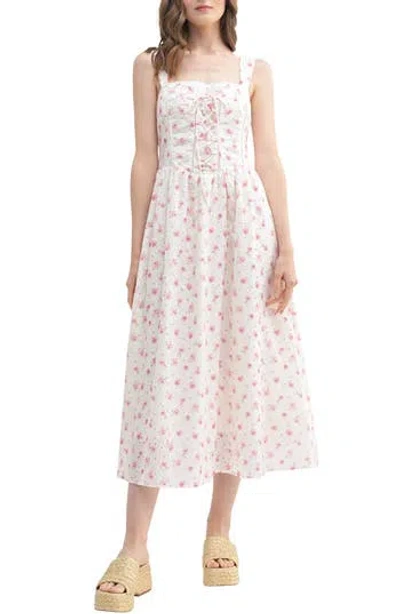 slim fit dress slacks Baltic Born Womens Piper Eyelet Midi Dress | Off White + Blue Floral