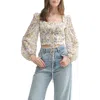 Lush Floral Long Sleeve Corset Top In Gray