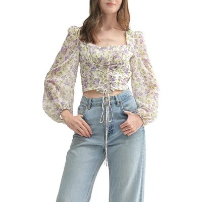 Lush Floral Long Sleeve Corset Top In Gray