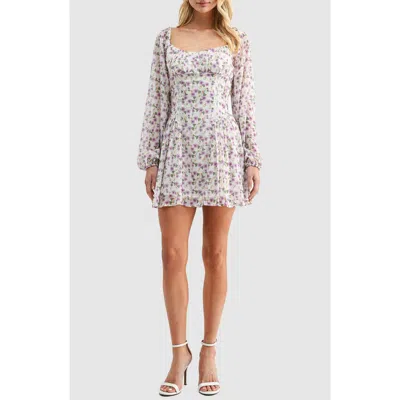 Lush Floral Long Sleeve Fit & Flare Minidress In Purple