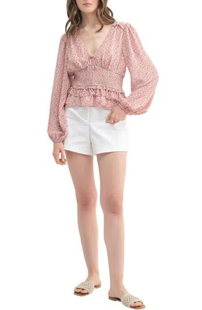 Lush Floral Long Sleeve Top In Mauve Floral