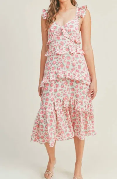 Lush Floral Midi Dress In Pink In White