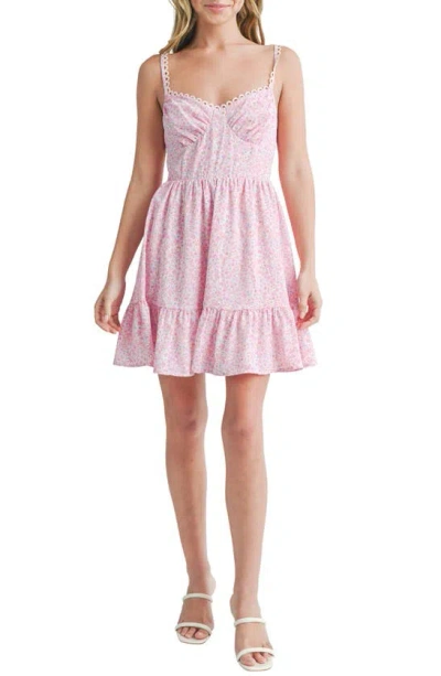 Lush Floral Minidress In Pink Ditsy Floral