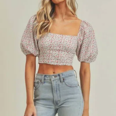Lush Floral Print Crop Top In Gray