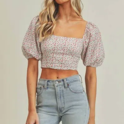 Lush Floral Print Crop Top In Multi In Purple