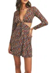Lush Floral-print Cutout Stretch-jersey Mini Dress In Brown Floral In Multi